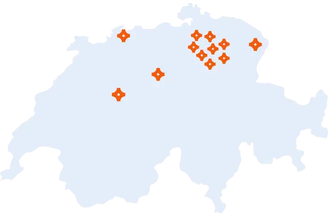 Karte der Schweiz mit Standorten der Putzfrau-Agenturen